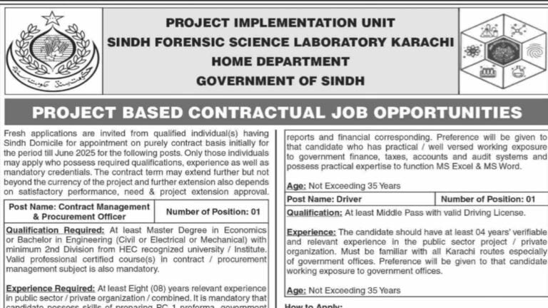 Project Based Jobs in Sindh Province